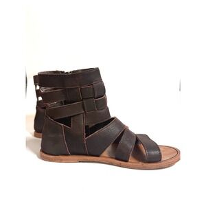 Brown Leather Gladiator Sandals Boho Caged Ankle Zip Flat Women 7 Matisse Throne